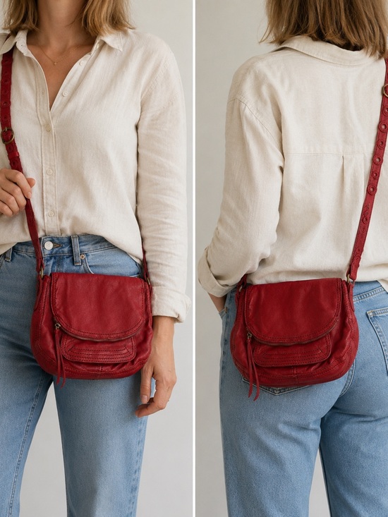 Lucky Brand Handbags - Lucky Brand Red Italian Leather Crossbody Shoulder Bag Boho Vintage Small
